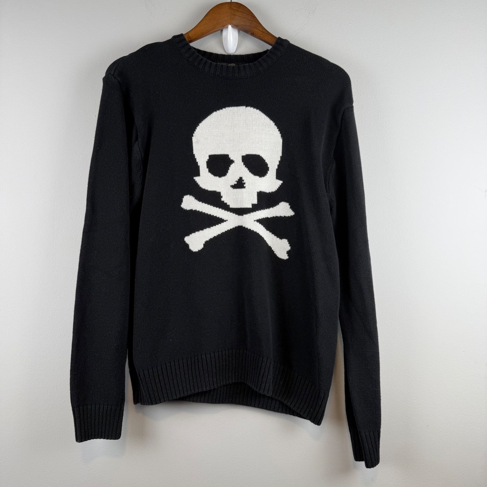 Retrofit Skull Crossbones Sweater Mens L Black Gothic Grunge Novelty Halloween